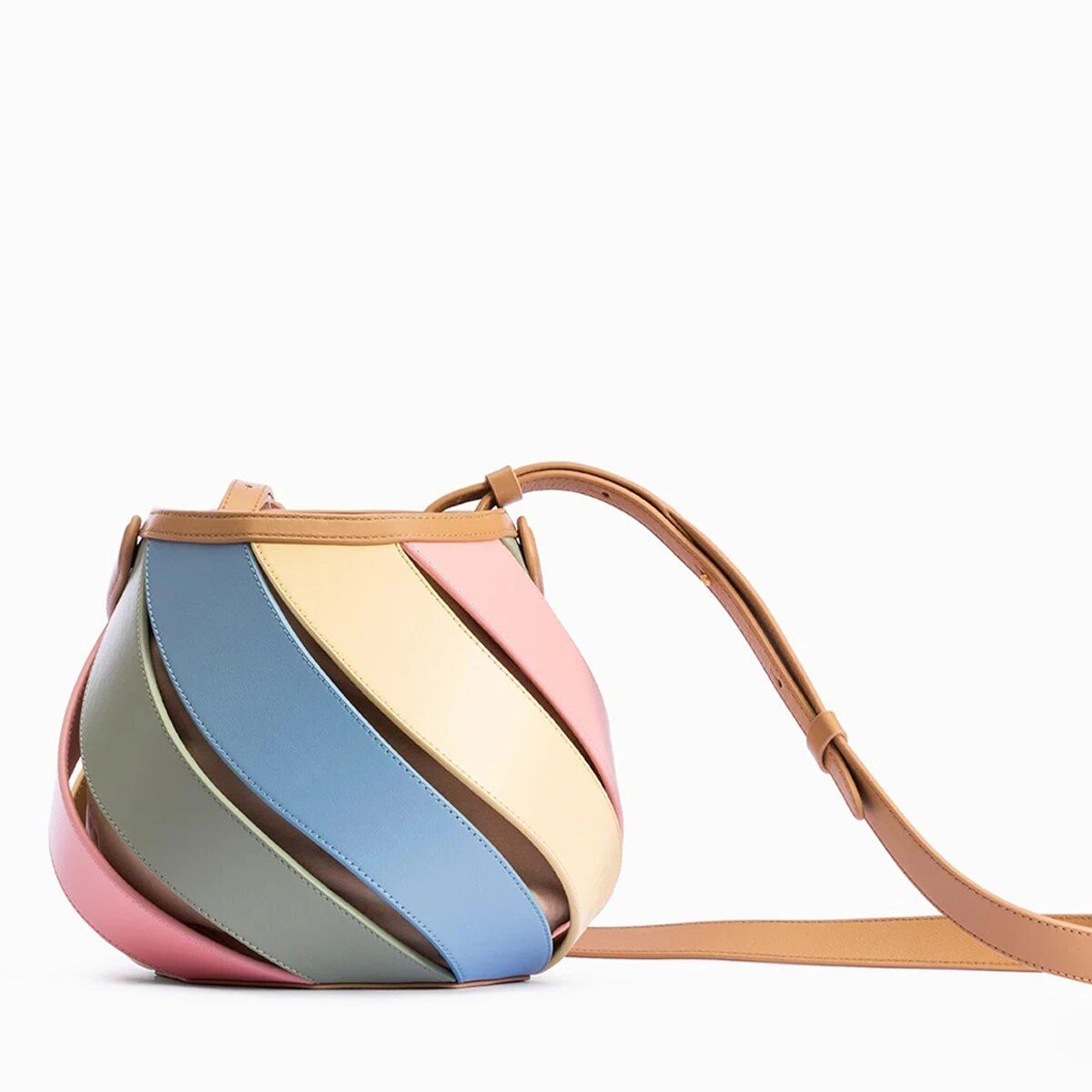 Colorful Striped PU Leather Bucket Handbag