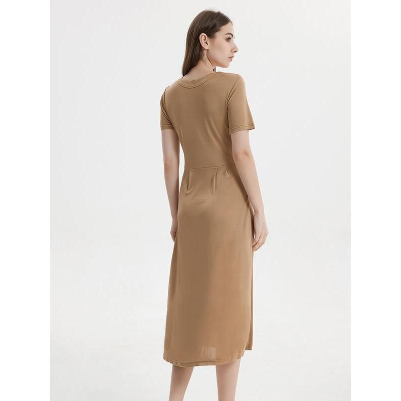 Elegant Silk Blend Mid-Calf Dress