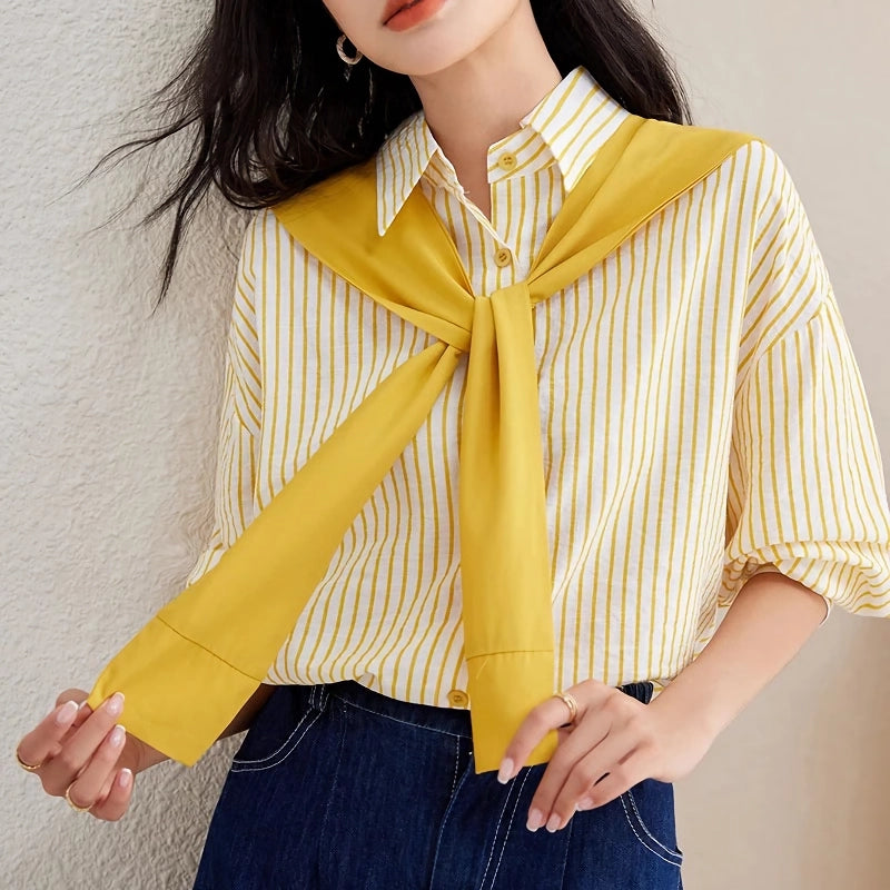 Yellow Striped Casual Button-Down Shirt