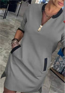 Vestido midi de poliéster con cuello redondo y bolsillos con cremallera