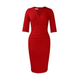 V-neck Temperament Sheath Plus Size Solid Color Dress