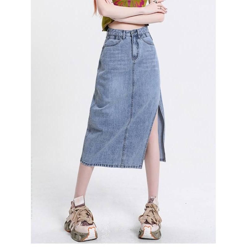 Stylish Vintage High-Waist Denim A-Line Skirt