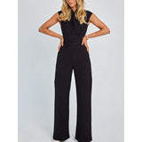 Eleganter ärmelloser Jumpsuit mit V-Ausschnitt und weitem Bein