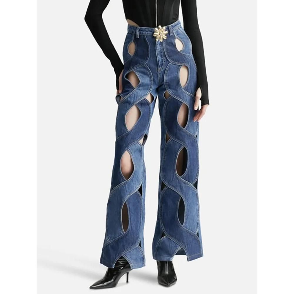 High Waist Contrast Straight Denim Jeans