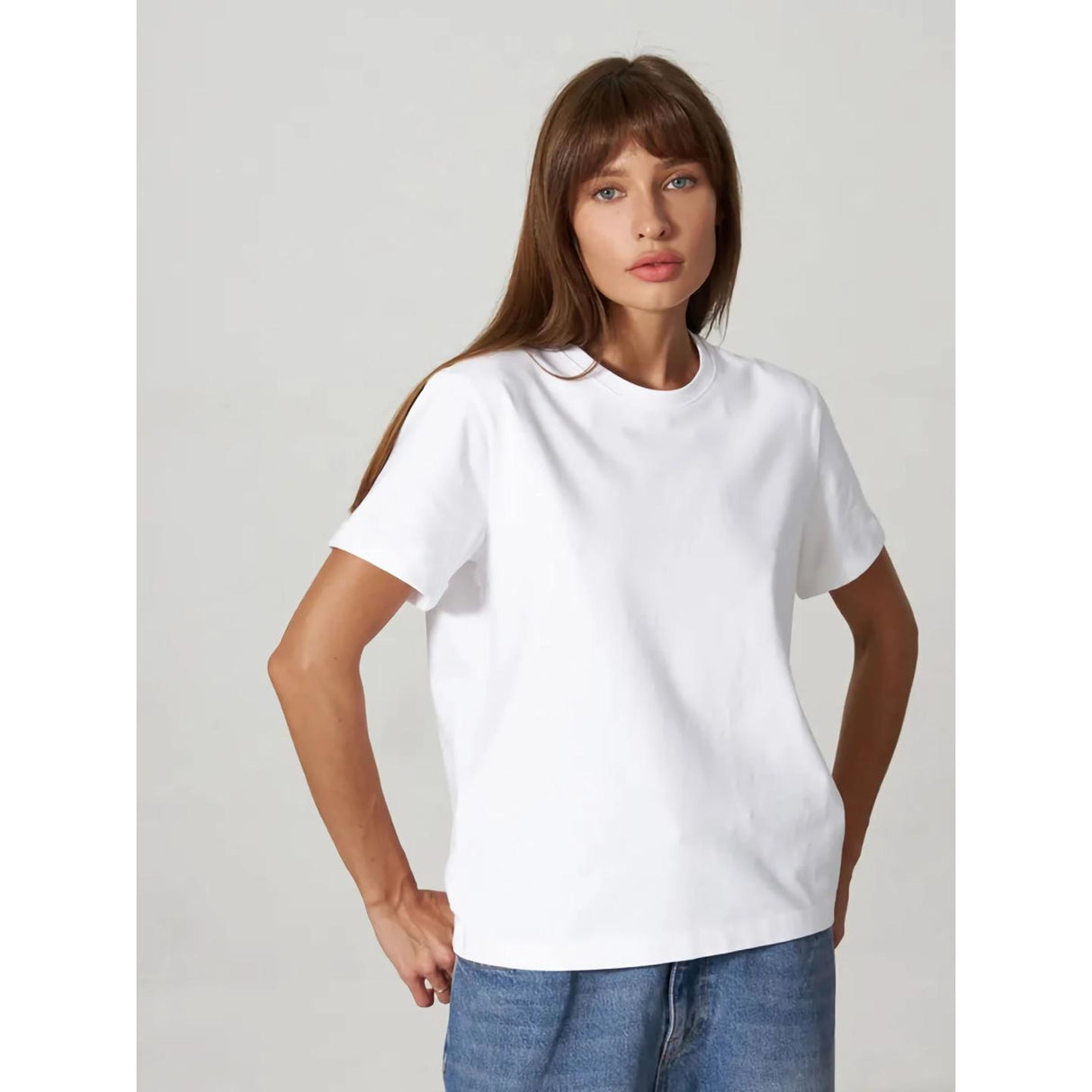 Sommerliches Baumwoll-T-Shirt für Damen – klassische Volltonfarbe, lockere Passform, kurze Ärmel