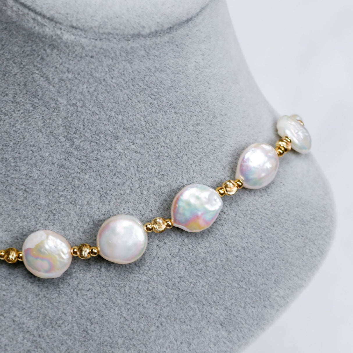 Shaped Baroque Freshwater Pearl 12-13mm Button Necklace - Dazpy