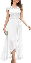 V-Neck Lace and Mesh A-Line Maxi Dress