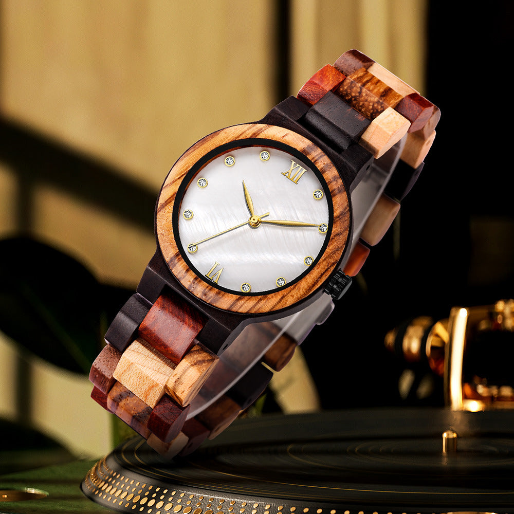 Simple Pearl Shell Color Wood Ladies Watch - Dazpy