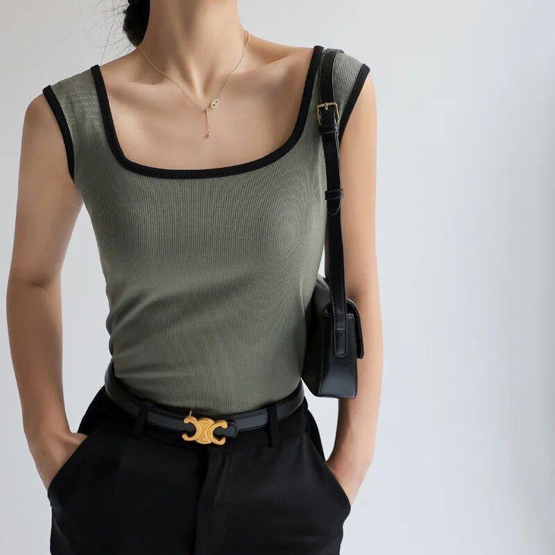 Ribbed Contrast Patchwork Tank Top