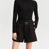 Winter Office Lady Casual Shorts with Belt