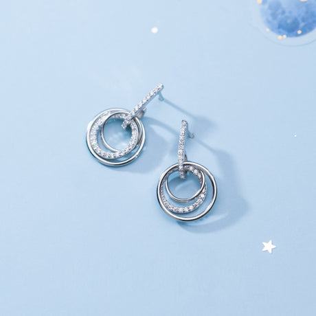 S925 Silver Simple Diamond Inlaid Round Earrings Female - Dazpy