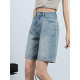 Knielange Jeansshorts mit hoher Taille für Damen