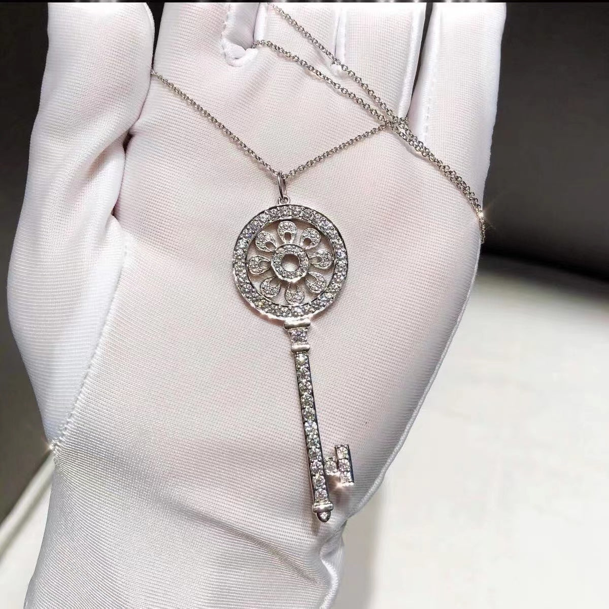 Sunflower Key Necklace Long Sterling Silver Plated 18k Gold For Men And Women - Dazpy