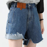 Retro Blue High-waisted Denim Shorts for Women