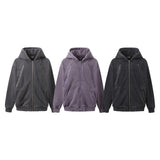 New Hoodie Fleece-lined Washed Zipper Sweater