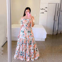 Vestido largo estampado de cintura alta con hombros descubiertos
