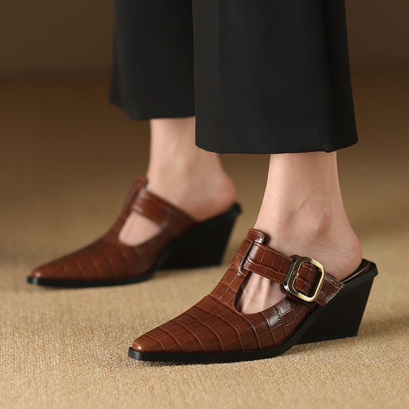 Leather Wedge Mules