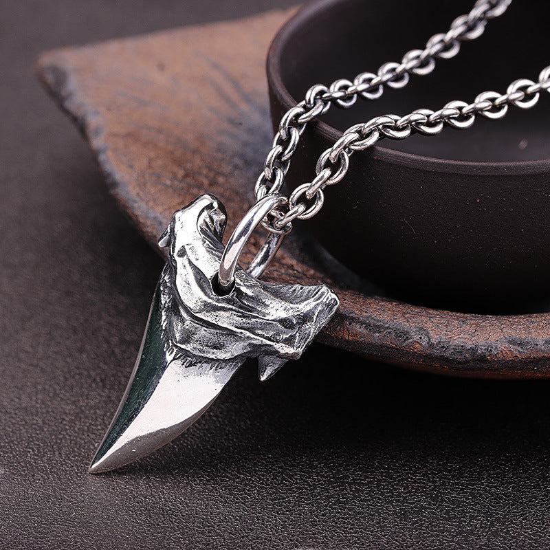 Personalized Thai Silver Necklace S925 Silver Jewelry Men's Hip Hop Shark Teeth Pendant - Dazpy