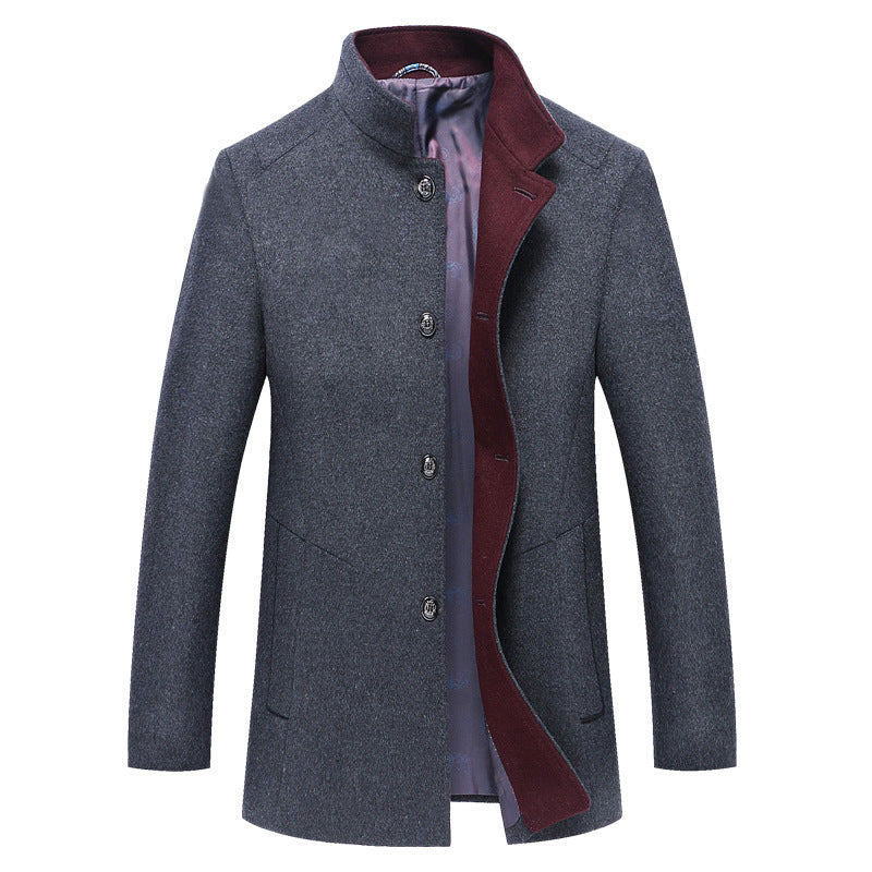 Herbst und Winter Neuer Wollmantel Slim-Fit Jugend Mittellanger einreihiger Trenchcoat