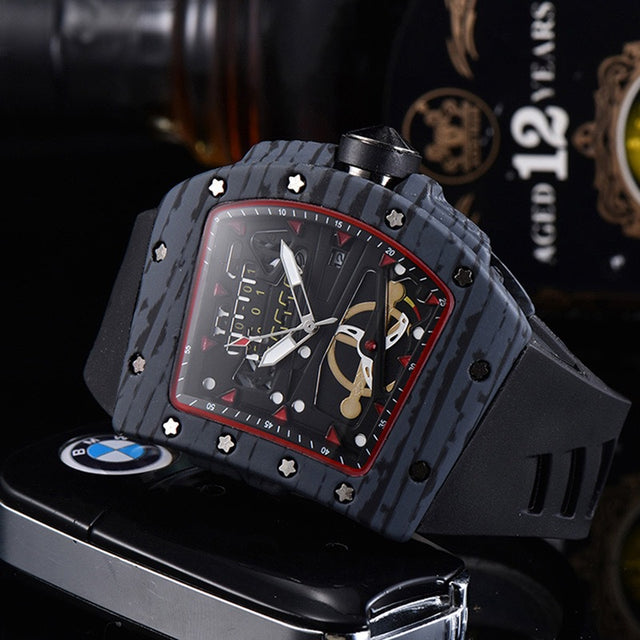 Knife Hollow Carbon Brazed Silicone Band Quartz Men's Watch - Dazpy