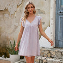Vestido corto acampanado con estampado floral y mangas con volantes para mujer