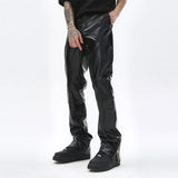 Solid Colour Shiny PU Leather Trousers Men's Punk Rock Loose