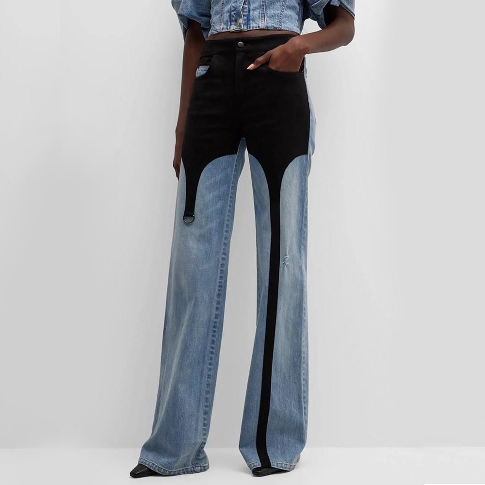 High Waist Jeans mit Kontrastnähten und weitem Bein für Damen