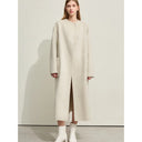 Abrigo largo minimalista de lana para mujer: chaqueta cálida de cuello alto y doble cara