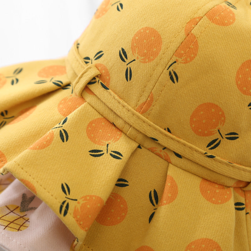 Adorable Fruit Print Cotton Bucket Hat for Baby Girls with Bowknot