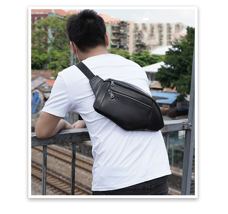 Fashion Leather Belt Bag Multifunctional Chest Bag Men's Top Layer Cowhide Shoulder Bag - Dazpy