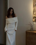 Women's Off-Shoulder Lapel Bell-Sleeve Knit Dress
