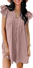 Women's V-Neck Flounce-Sleeve Viscose Dress