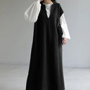 Women's Loose V-Neck Polyester Knit-Look Dress