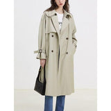 Elegant Long Sleeve Spliced Trench Coat with Pockets