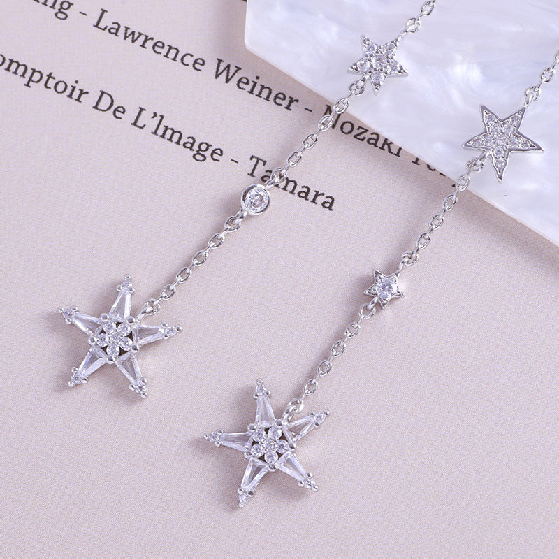 Five-pointed Star Inlaid Zircon Long Chain Earrings - Dazpy