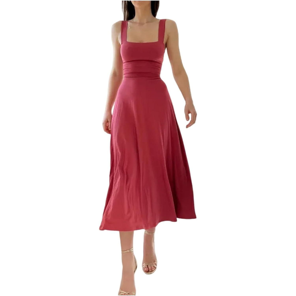 Vestido formal midi con tirantes gruesos para mujer