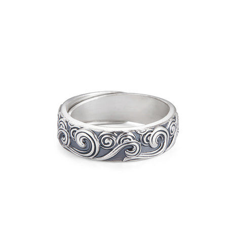 999 Sterling Silver Embossed Auspicious Cloud  Men's And Women's Pure Silver Solid Ring - Dazpy