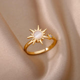 Adjustable Stainless Steel Opal Sun Ring – Trendy Geometric Charm for Women