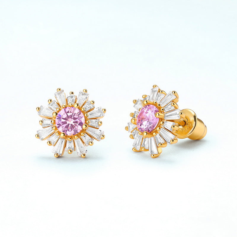 Women's Fashion Full Diamond Sun Flower Earrings - Dazpy