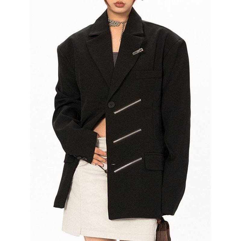 Elegante blazer negro con cuello con muescas para mujer