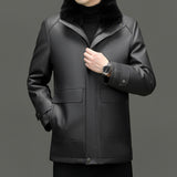 Men's Detachable Mink Cashmere Lining Lapel Leather Jacket