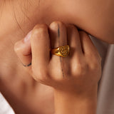 Heart Angel Gold Plated Stainless Steel Chunky Ring