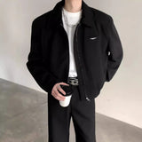 Autumn And Winter Pu Shuai Mei Style Padded Shoulder Coat High Sense Black Turn-down Collar Baseball Uniform