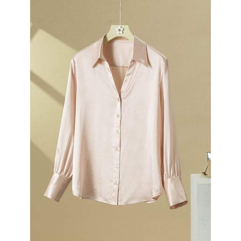 Blusa elegante con cuello en V 100% seda para mujer