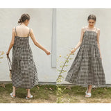 Vintage Plaid Cotton Linen Summer Dress