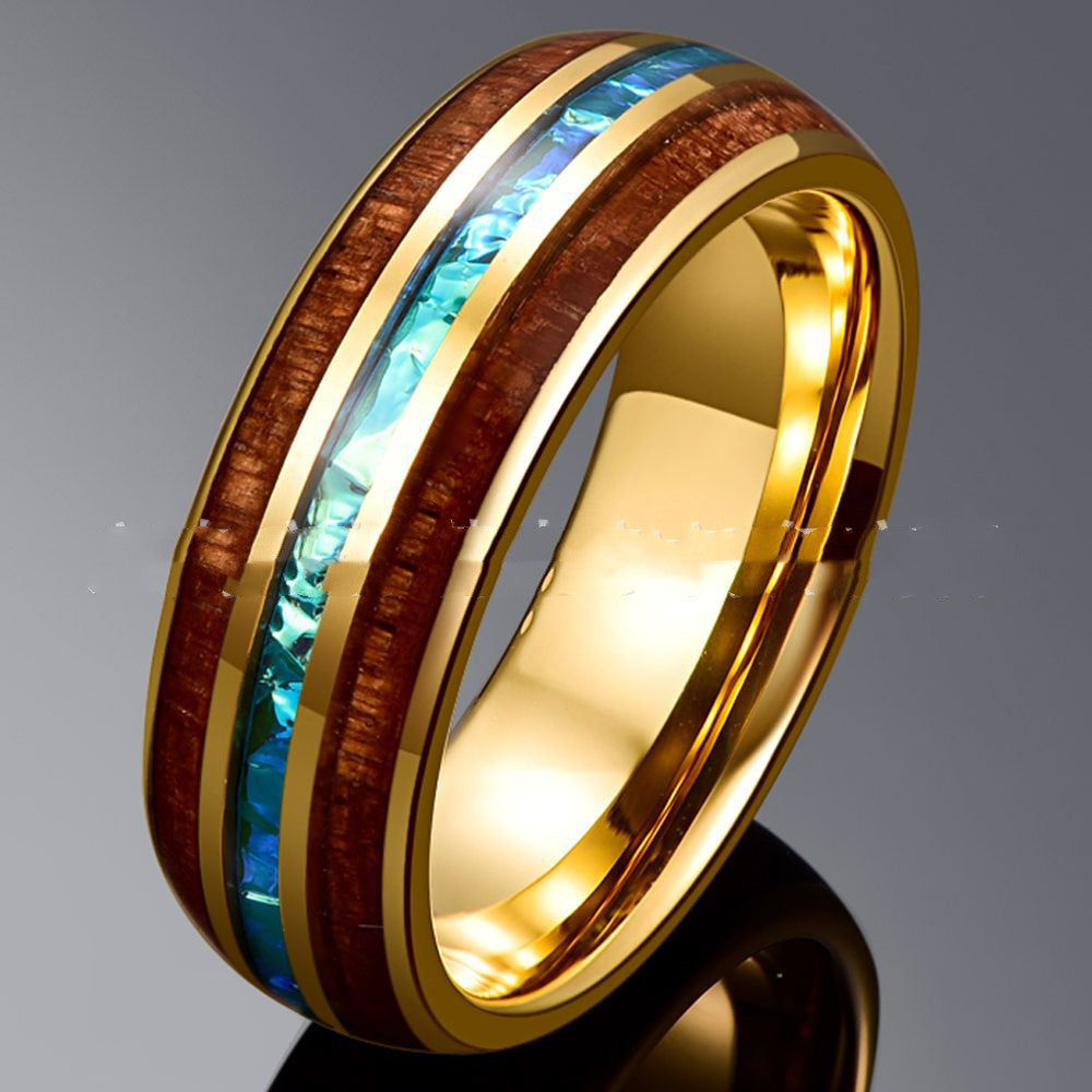 6MM Wide Electroplated Gold Inlaid Locust Wood Opal - Dazpy