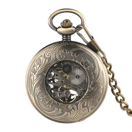 Classic Vintage Flip Magnifier Hollow Blue Shading Roman Digital Manual Mechanical Pocket Watch - Dazpy