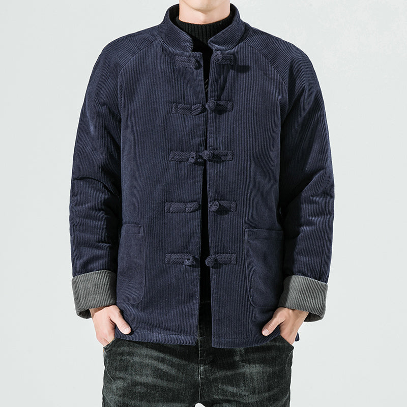 Men's Simple Corduroy Thick Warm Cotton Coat