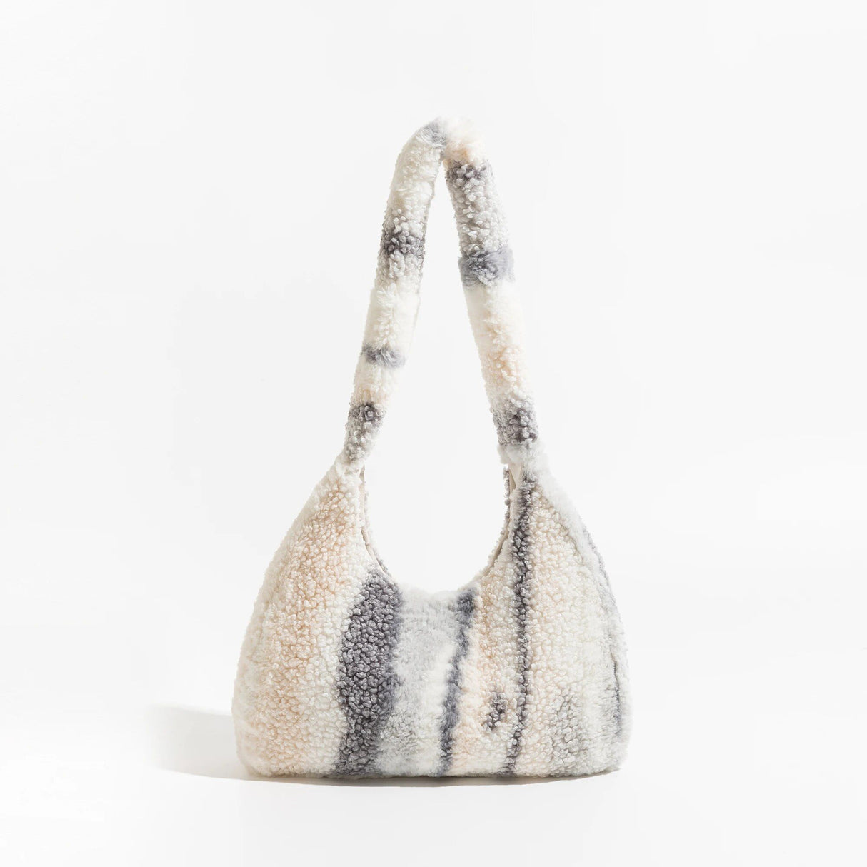 Trendy Striped Faux Fur Underarm Hobo Bag