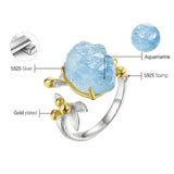 Natural Aquamarine Flower Adjustable Ring - Dazpy